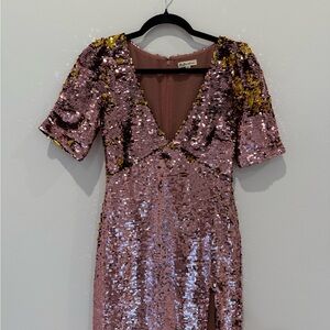 For Love And Lemons Pink and Gold Sequin Mini Dress